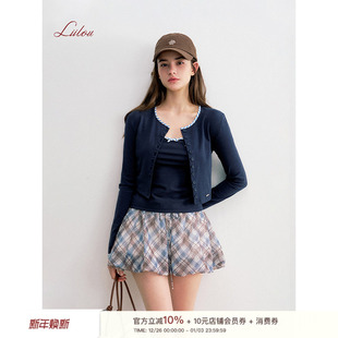 Liilou 开衫 25aw 撞色领长袖 外套背心两件套 格纹拼接 艾米同款