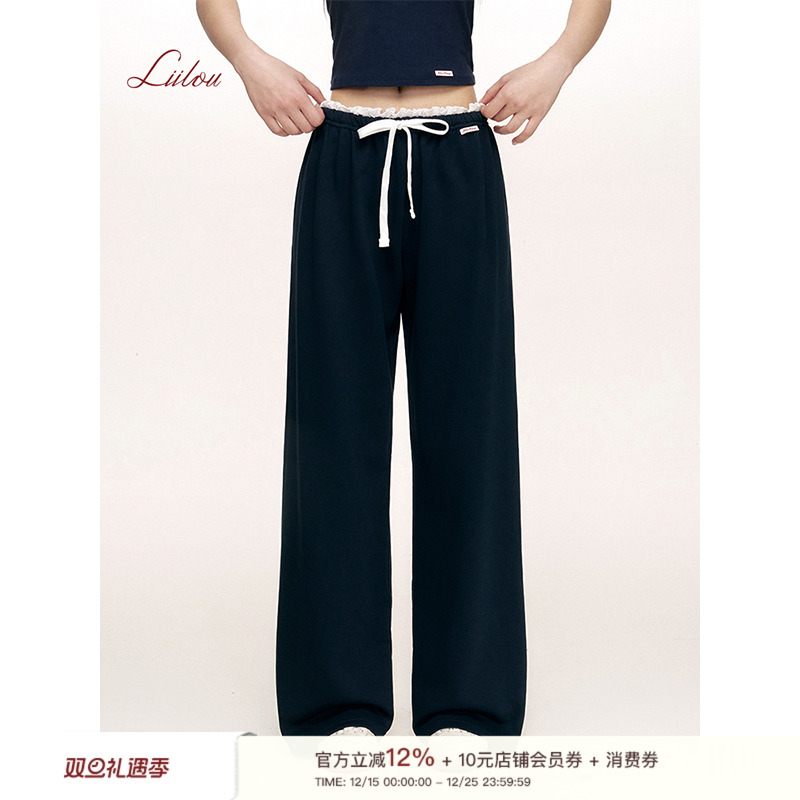 抽绳宽松直筒运动休闲裤