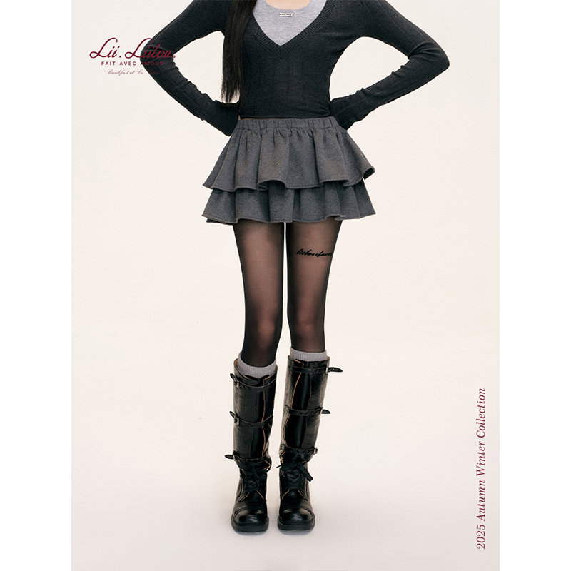 羊毛混纺双层蓬蓬蛋糕裙