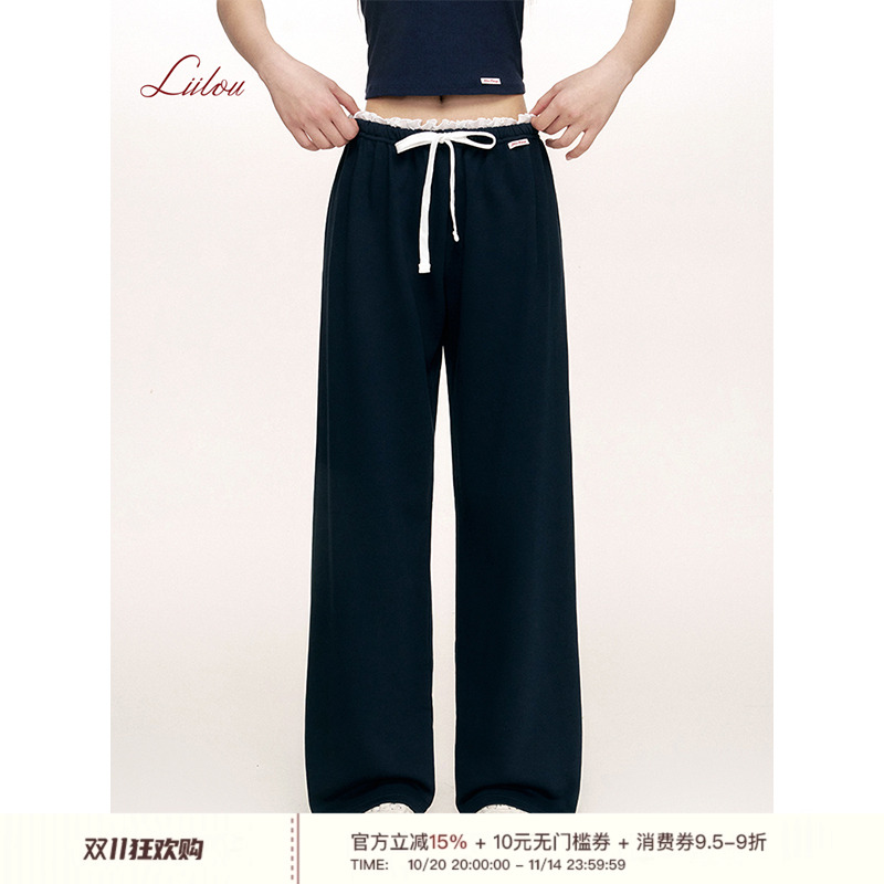 抽绳宽松直筒运动休闲裤