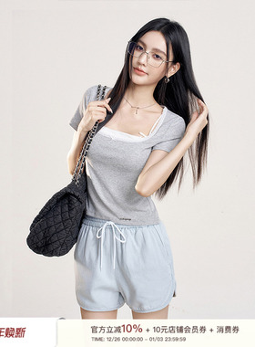 Liilou  Balletcore 细闪烫银 方领蕾丝花边蝴蝶结短袖