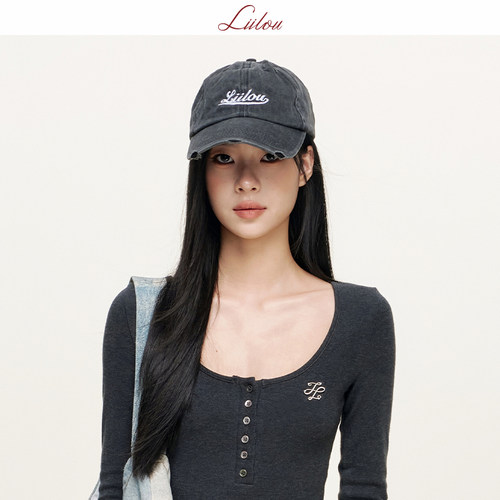 周也同款 Liilou 品牌字母水洗破洞棒球帽韩版休闲百搭ins帽子女