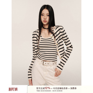 挂脖针织背心两件套 开衫 Liilou 通勤条纹烫钻logo长袖