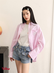 不对称口袋竖条纹衬衫 Liilou 外套上衣女设计感小众衬衣