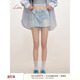 不规则绑带搭片牛仔短裤 Liilou 蕾丝拼接口袋 jeans retro