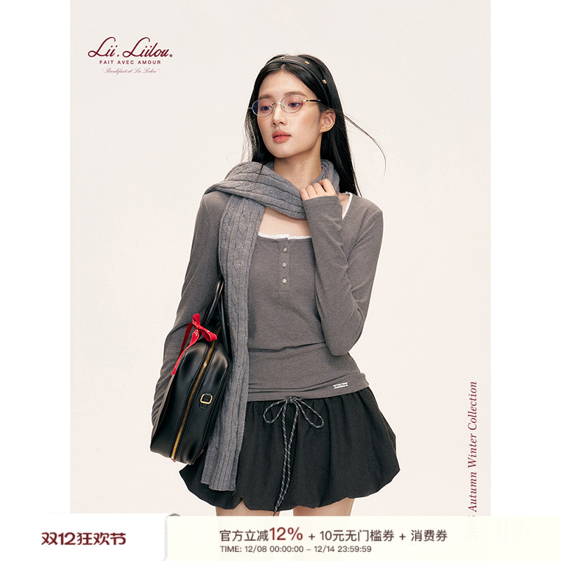 花边软糯磨毛加厚方领长袖打底