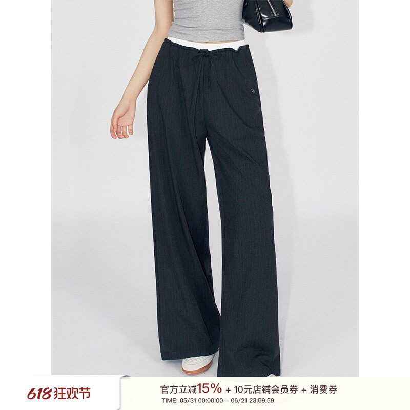 Liilou  松弛感 荷叶边拼接 高腰垂感休闲阔腿西装长裤春夏