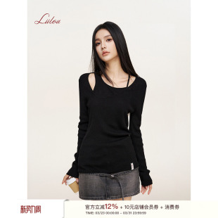 假两件 fit 不规则露肩针织长袖 打底衫 穿搭 Liilou 上衣秋季 cleat