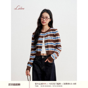 撞色条纹 25aw 软糯触感圆领长袖 短款 陈妍希同款 针织开衫 Liilou