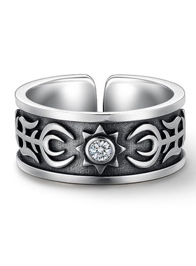 新款复古太阳图腾浮雕戒指男士简