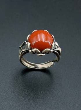 红色锆石莲花戒指女款小众设计复