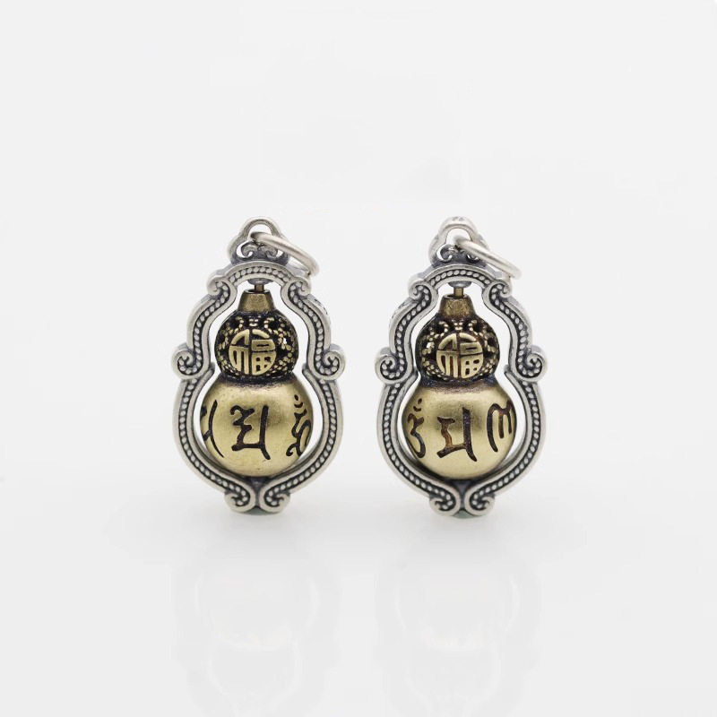 新款小吊坠哑光面可转动六字真言做旧葫芦金刚杵串珠