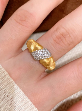 新款法式复古拉丝面包戒指轻奢百