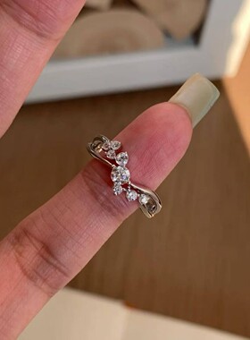 新款繁花闪钻戒指女简约百搭可调