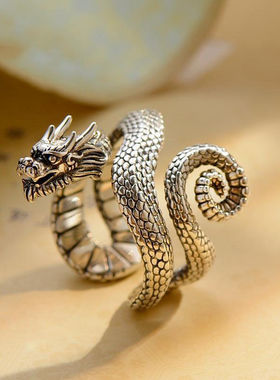 新款盘龙头戒指复古风个性痞帅气