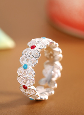 新款复古掐丝镂空花卉戒指复古小