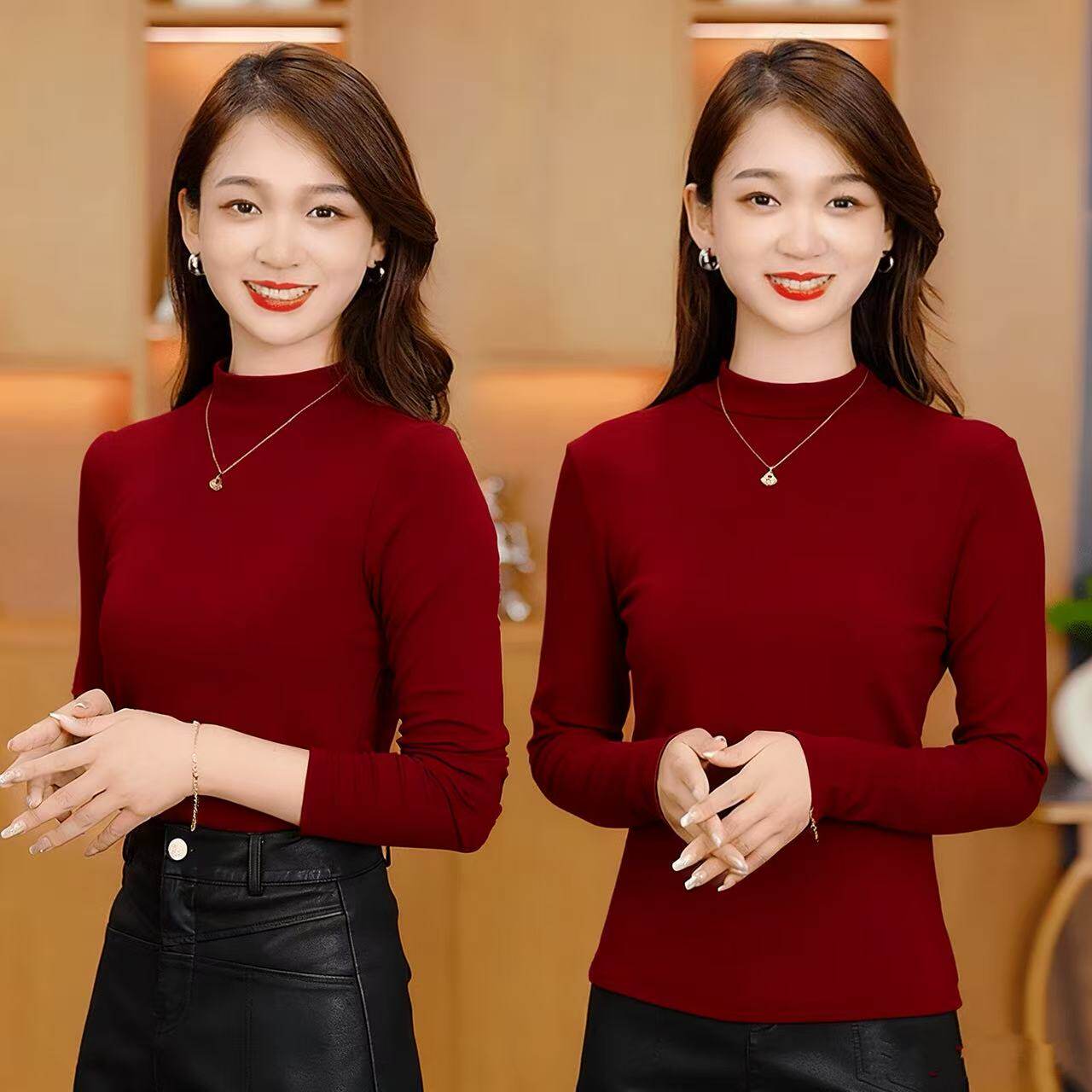 秋冬半高领打底衫女德绒纯色长袖T恤内搭修身白色秋衣大码上衣