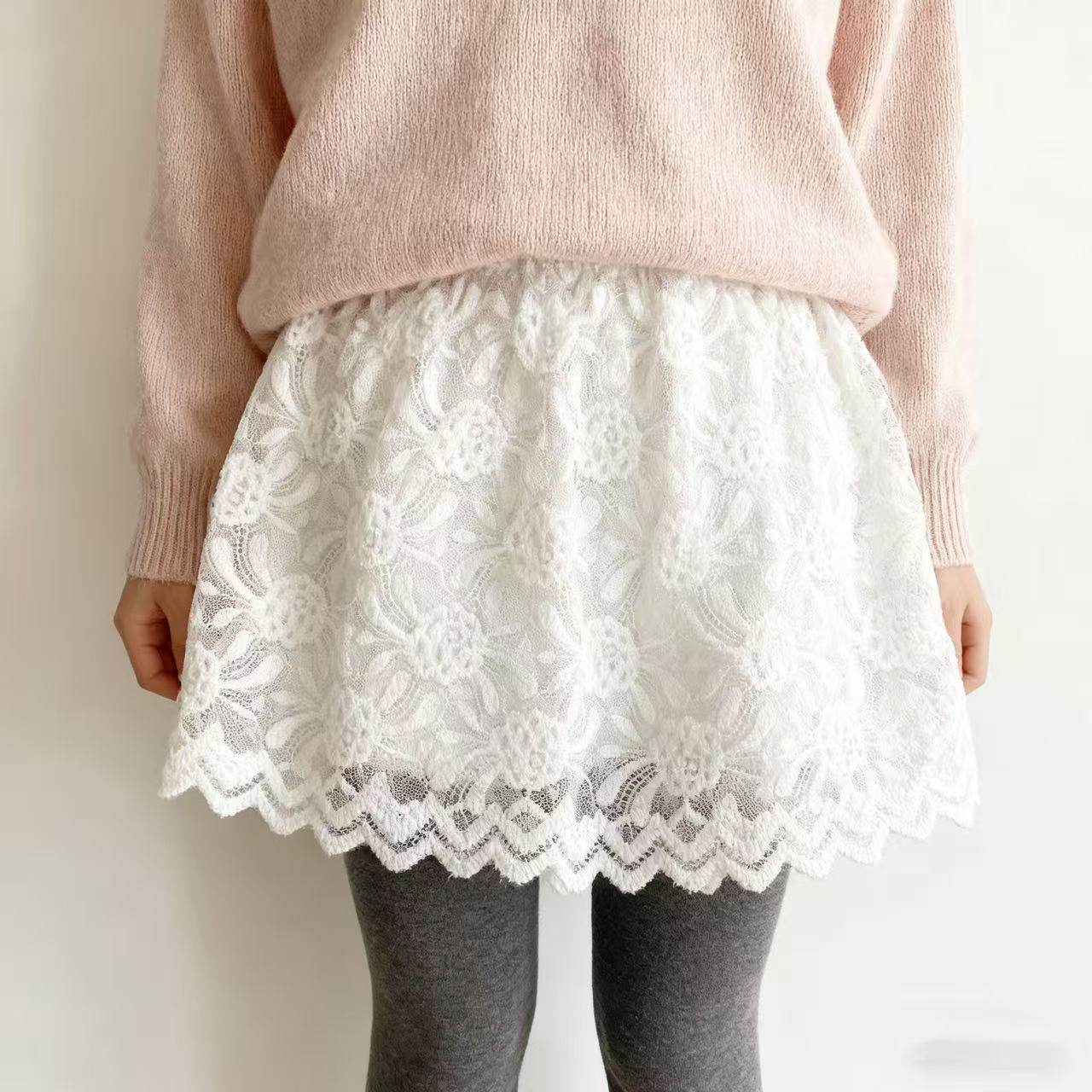 白色蕾丝半身裙女短裙叠穿百搭遮屁股打底裙花边下摆秋冬大码