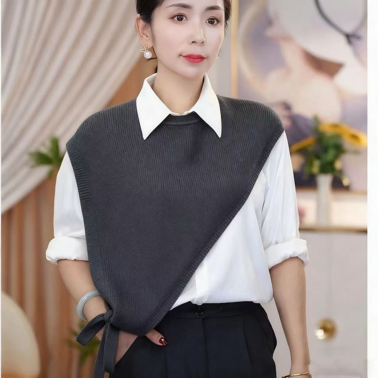 韩版2025新款高级感斜边马甲