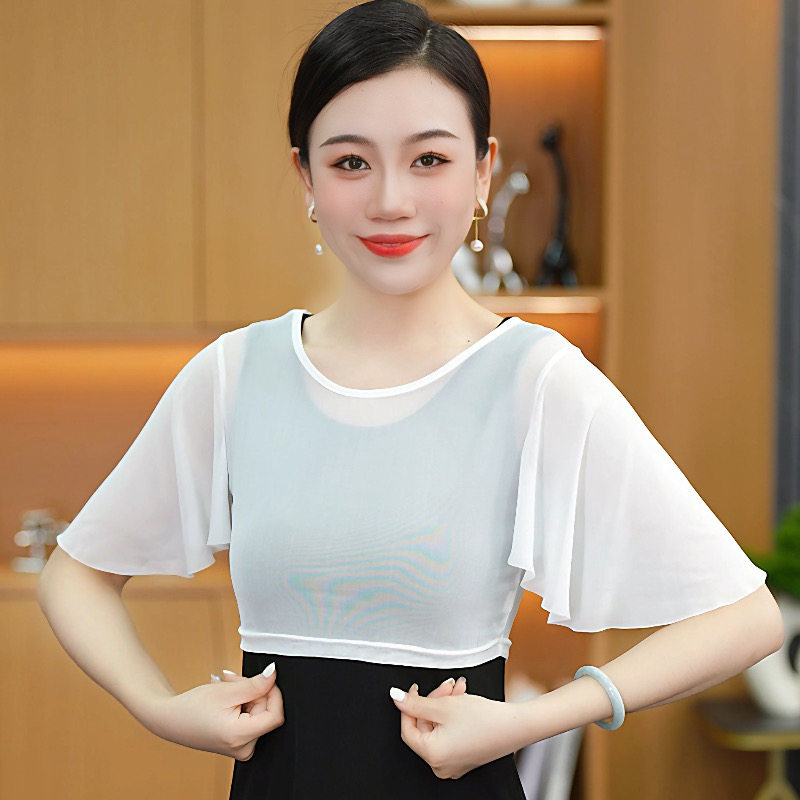 2025春夏新款时尚女上衣遮手臂罩衫短袖叠穿显瘦超薄半截蝙蝠衫