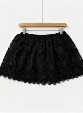 黑色蕾丝半身裙女短裙花边百搭遮臀打底裙大码磨毛加厚屁帘高弹裙