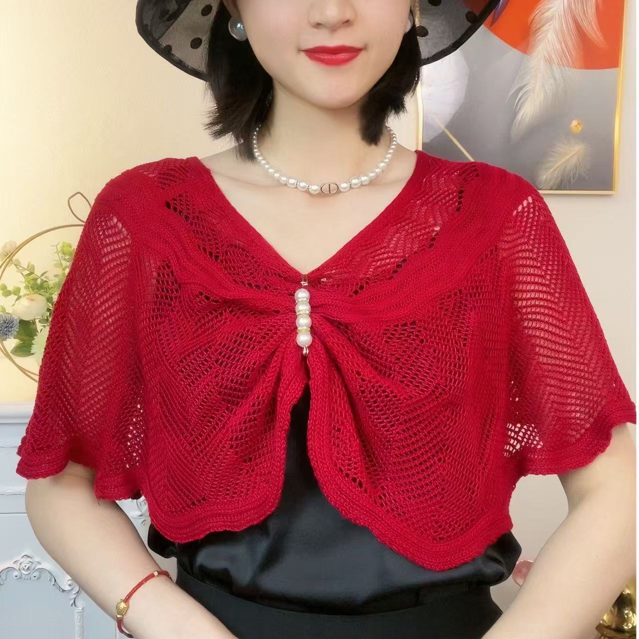 2025新款空调房披肩针织纯色薄款夏季套头女士外搭配裙子防晒罩衫