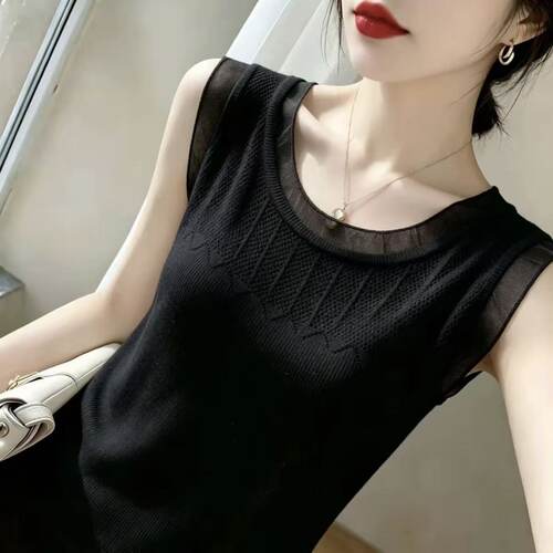 春夏西装内搭冰丝针织蕾丝背心女