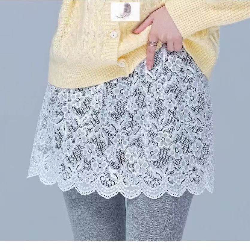 洋气百搭蕾丝A字半身裙女通勤淑女高腰遮胯叠穿屁帘白色短裙百搭