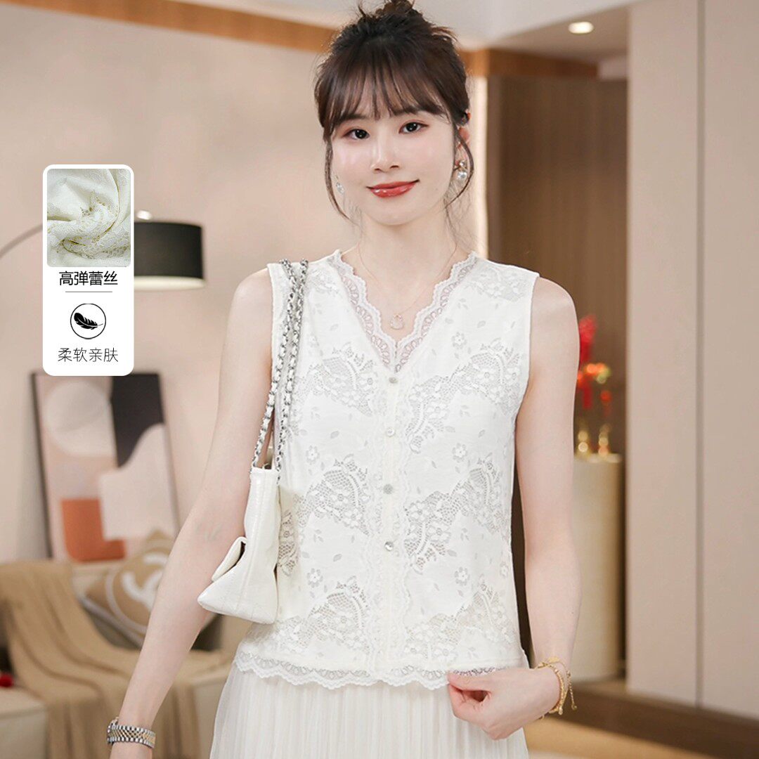 高级感V领蕾丝背心女2026夏季显瘦叠穿打底外穿时尚内搭镂空上衣
