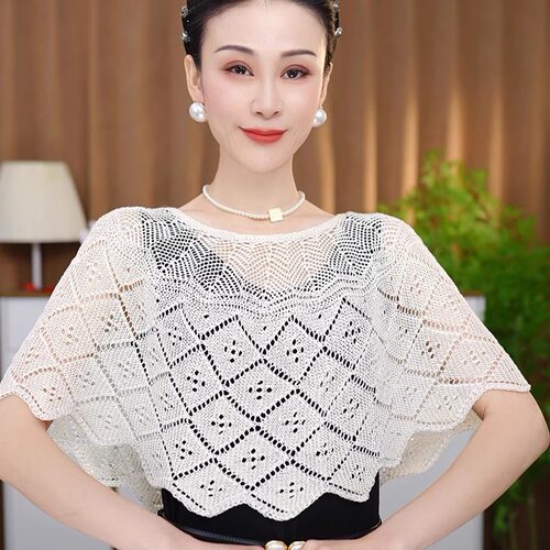 夏季薄款冰丝针织披肩配裙子女外搭坎肩防晒衣短款空调罩衫小斗篷
