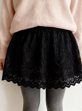 秋冬大码黑色显瘦蕾丝半身裙女短裙叠穿遮屁股打底裙花边下摆