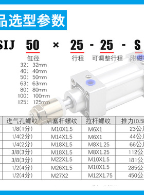 亚德客标准气缸SIJ32/40/50/63/80/100/125X25X50X75X100X125-50S