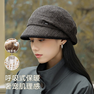秋冬保暖羊毛渔夫帽女日搭高颅顶鸭舌堆堆帽百搭显脸小时尚帽子