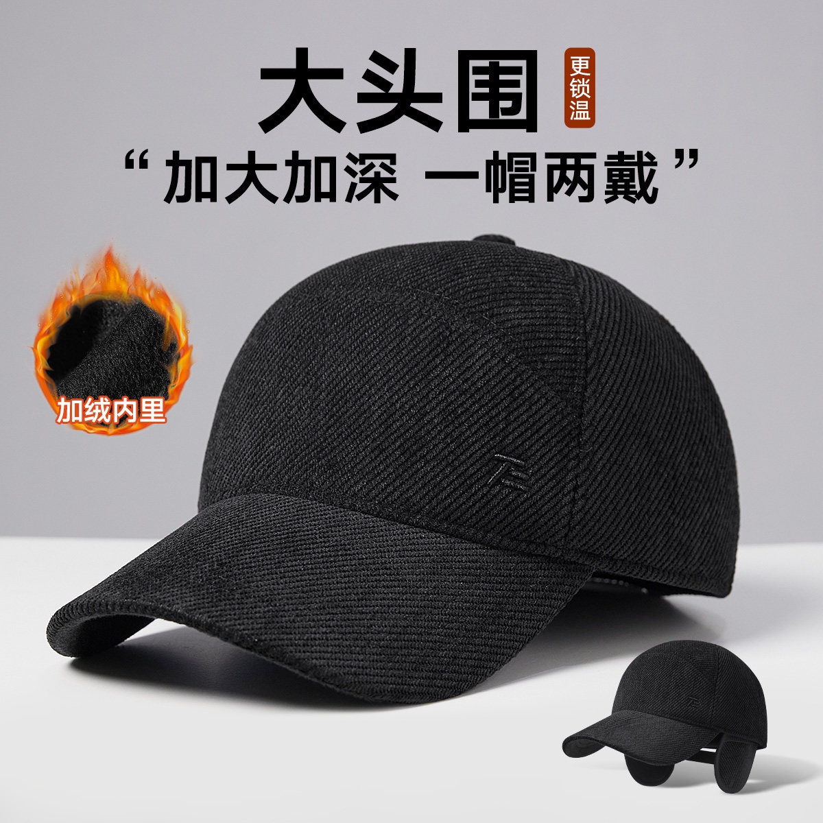 男士棒球帽秋冬保暖中老年加绒防寒护耳爸爸鸭舌帽老人爷爷帽子