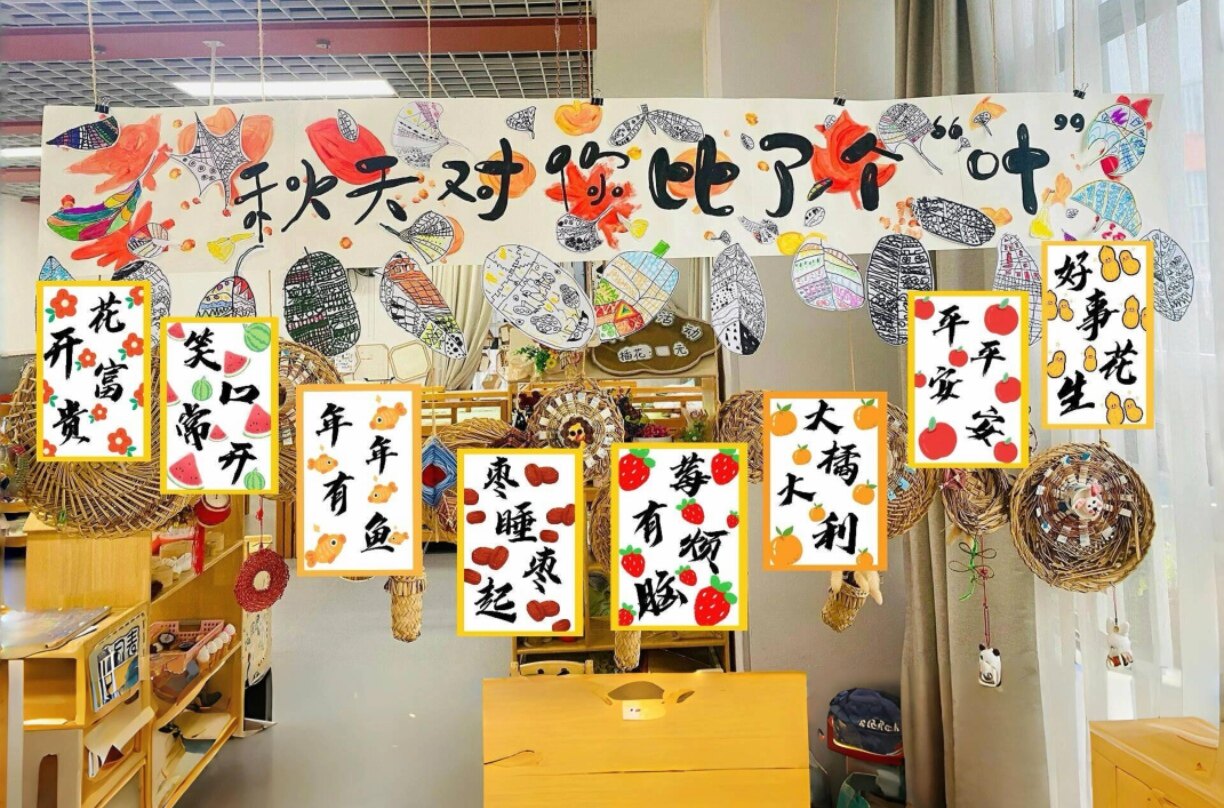 秋季幼儿园秋天对你比个叶吊饰挂饰布置装饰教室大厅走廊电子素材