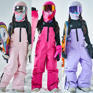 imgo专业儿童滑雪裤女童3L加棉加厚保暖单双板防水防风滑雪背带裤