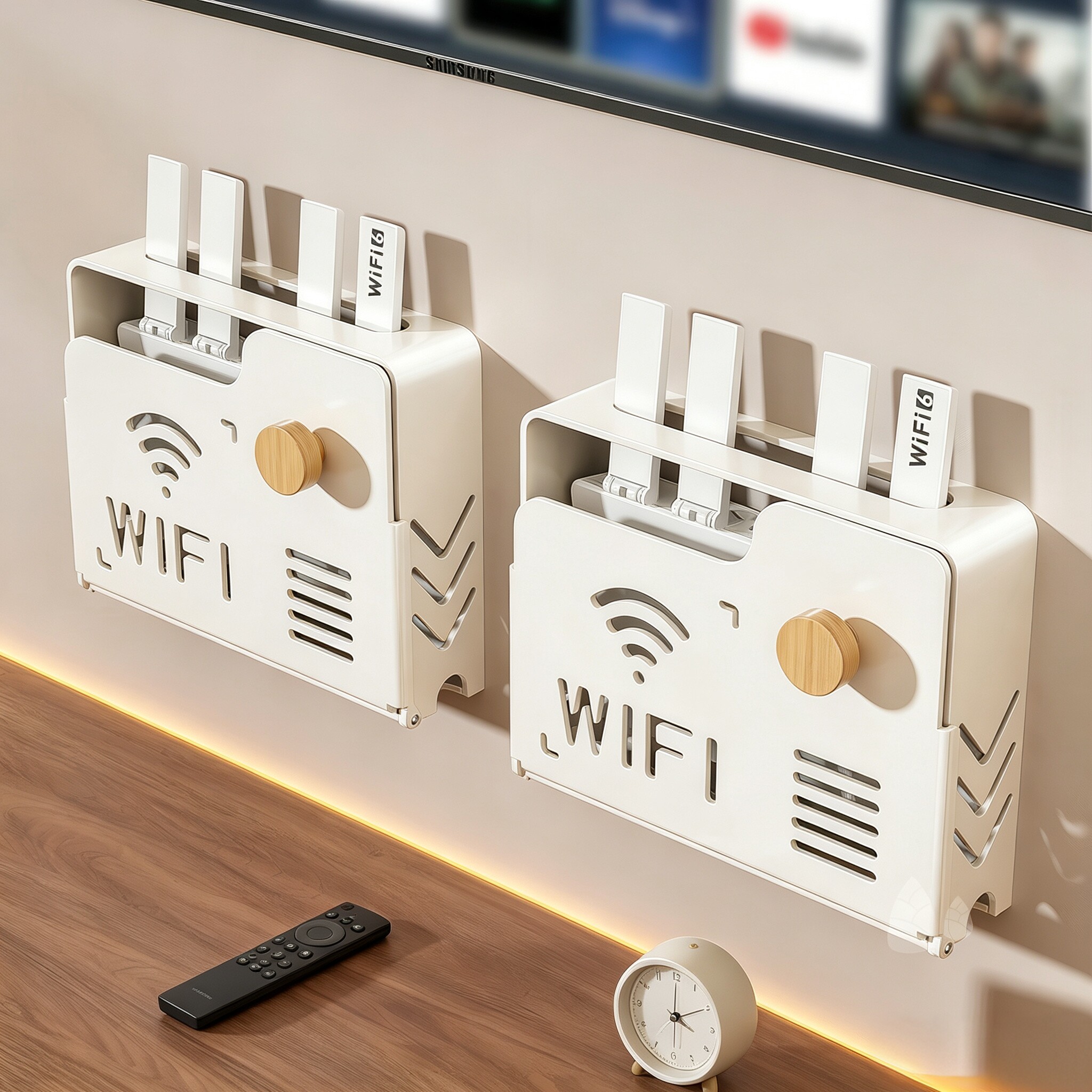 壁挂式路由器收纳盒WiFi信号增强器家用无线机顶盒客厅墙上收纳架