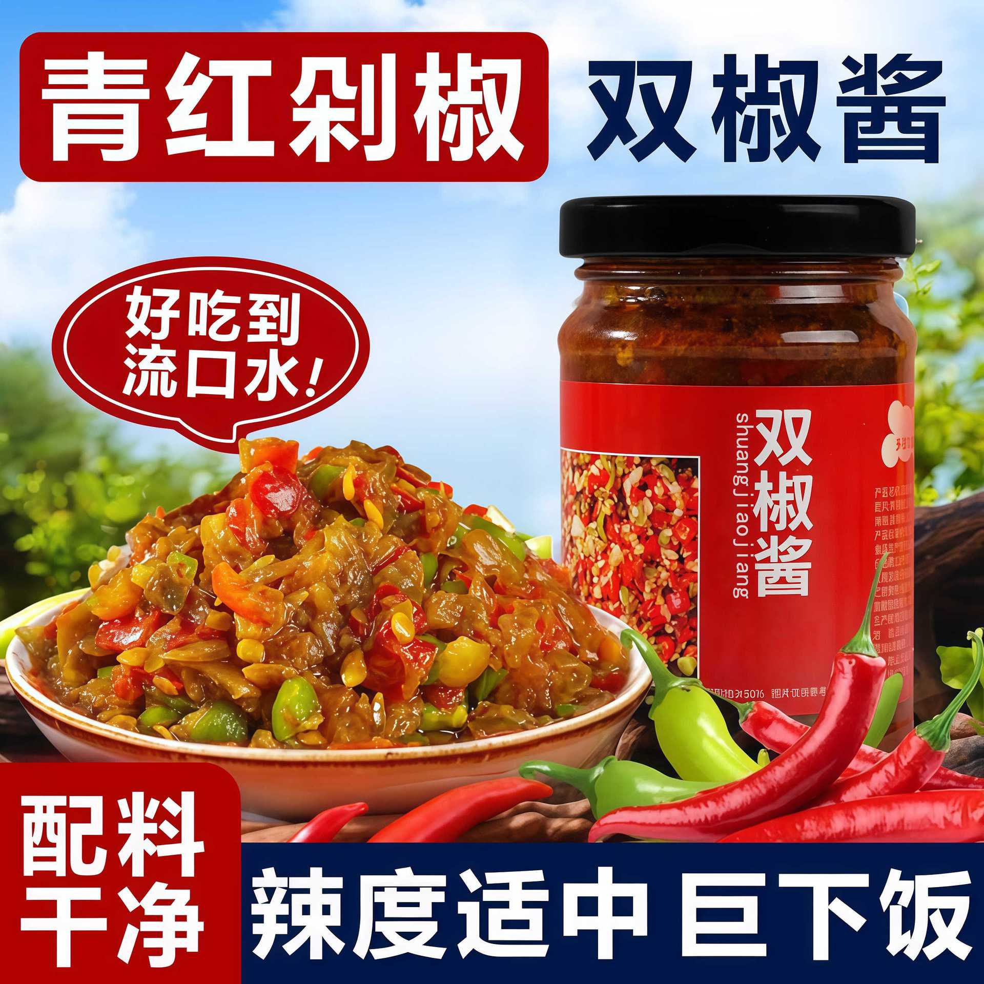 双椒酱青红剁椒酱特辣微辣香辣炒菜拌面酱宿舍下饭彩椒酱拌饭下酒