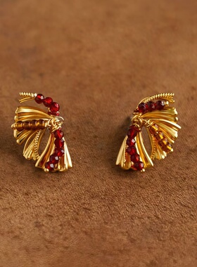 棕榈摇晃耳钉绚烂烟花长款项链圣诞新年红配饰送礼