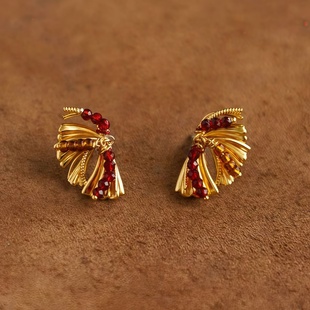 棕榈摇晃耳钉绚烂烟花长款项链圣诞新年红配饰送礼