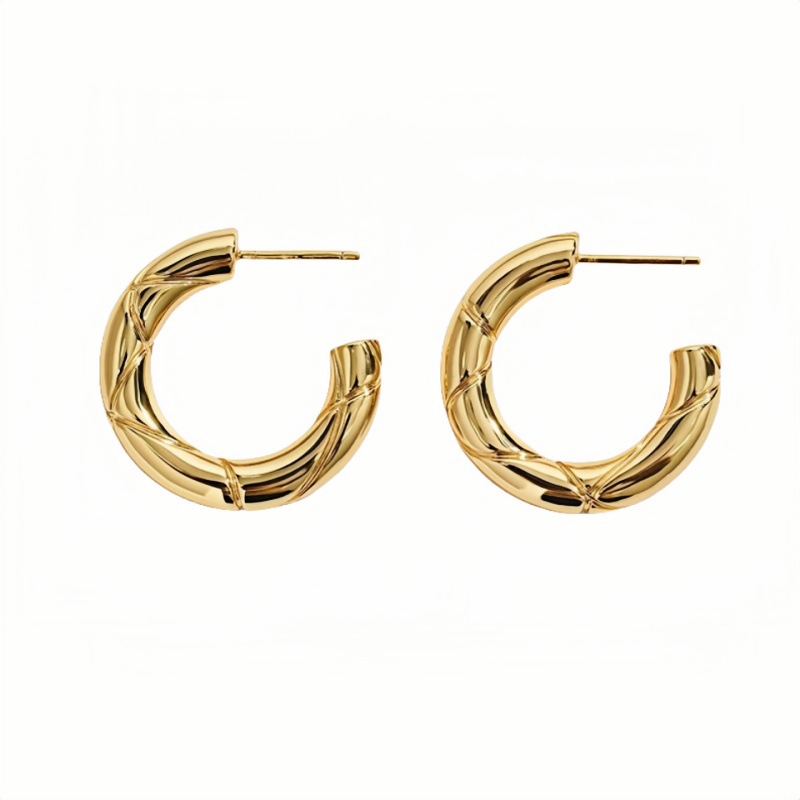 菱格耳圈通勤百搭高级C圈金属耳环独特新款轻奢C形耳钉女