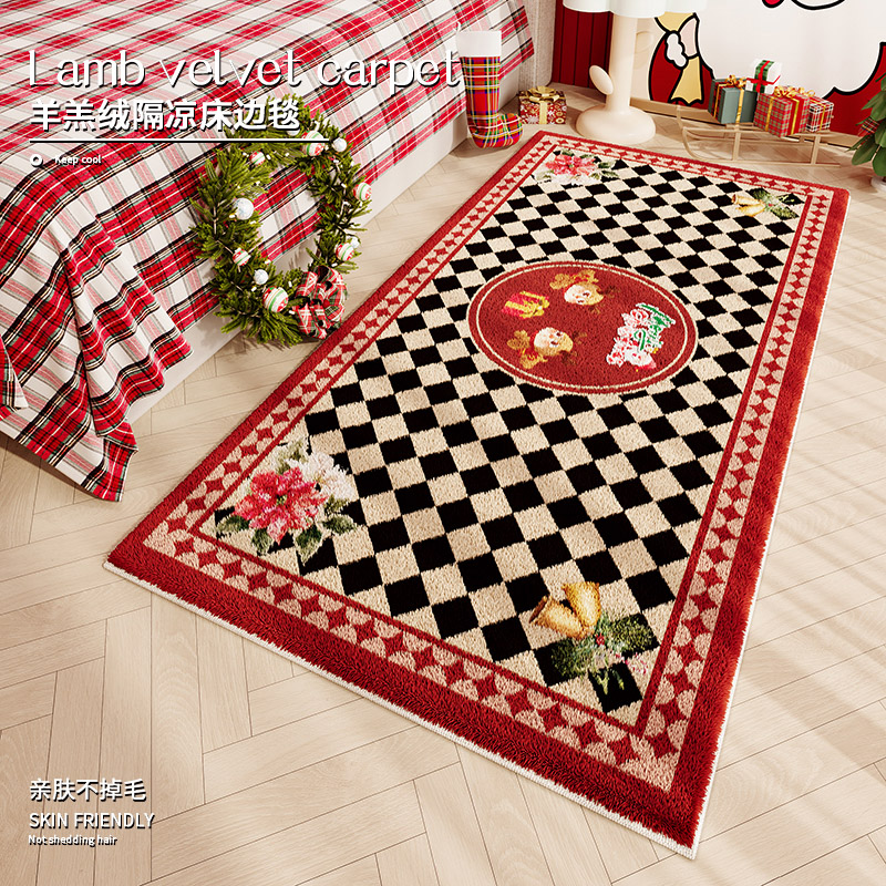 圣诞氛围感仿羊绒床边毯拍照布置