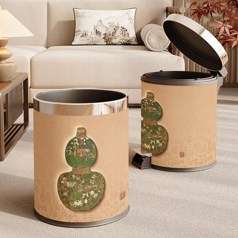中式双层带盖大容量垃圾桶废纸篓