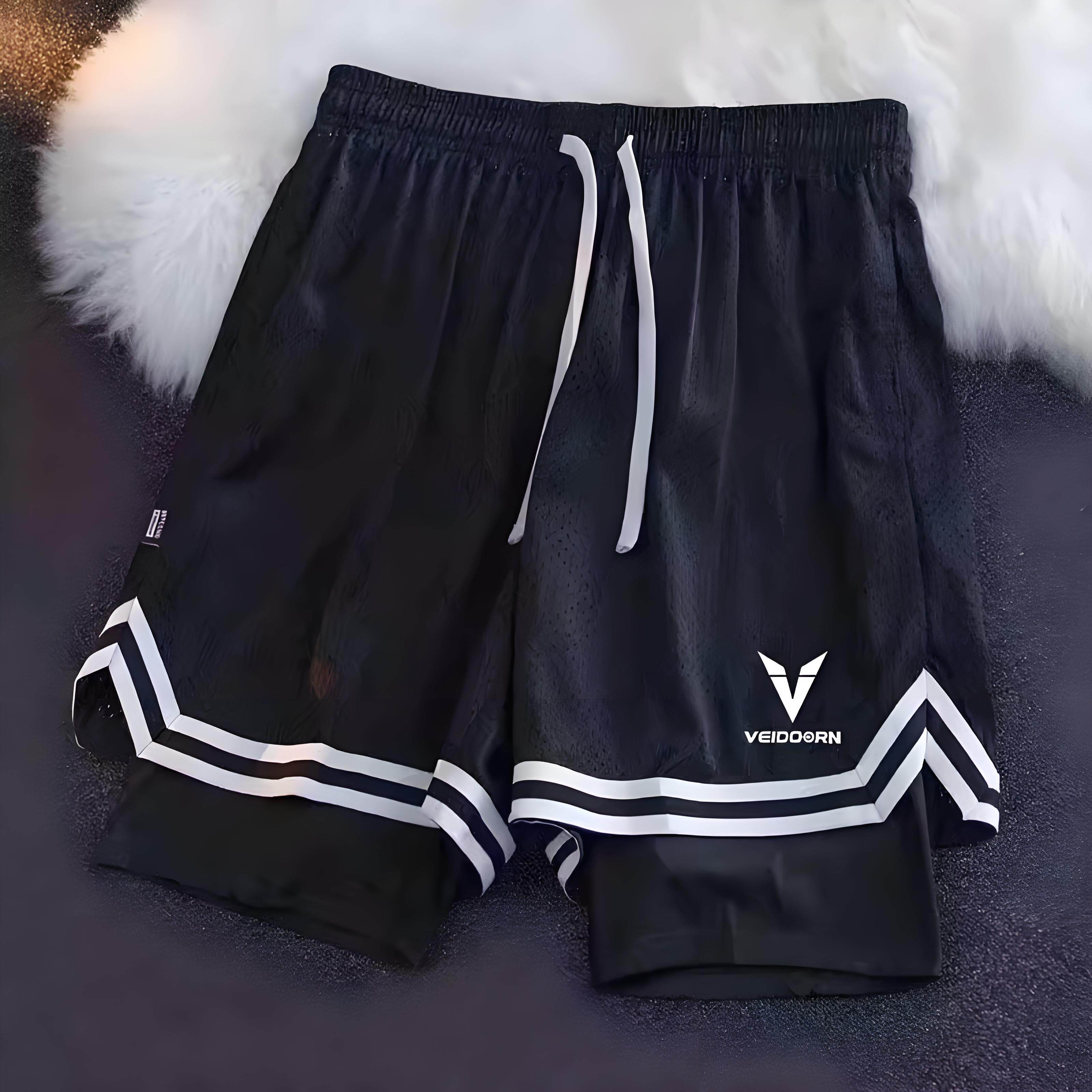 VD美式短裤男三分不过膝2026款夏季假两件速干高弹训练透气运动裤