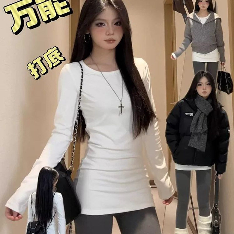 小个子德绒中长款长袖t恤女新款T恤