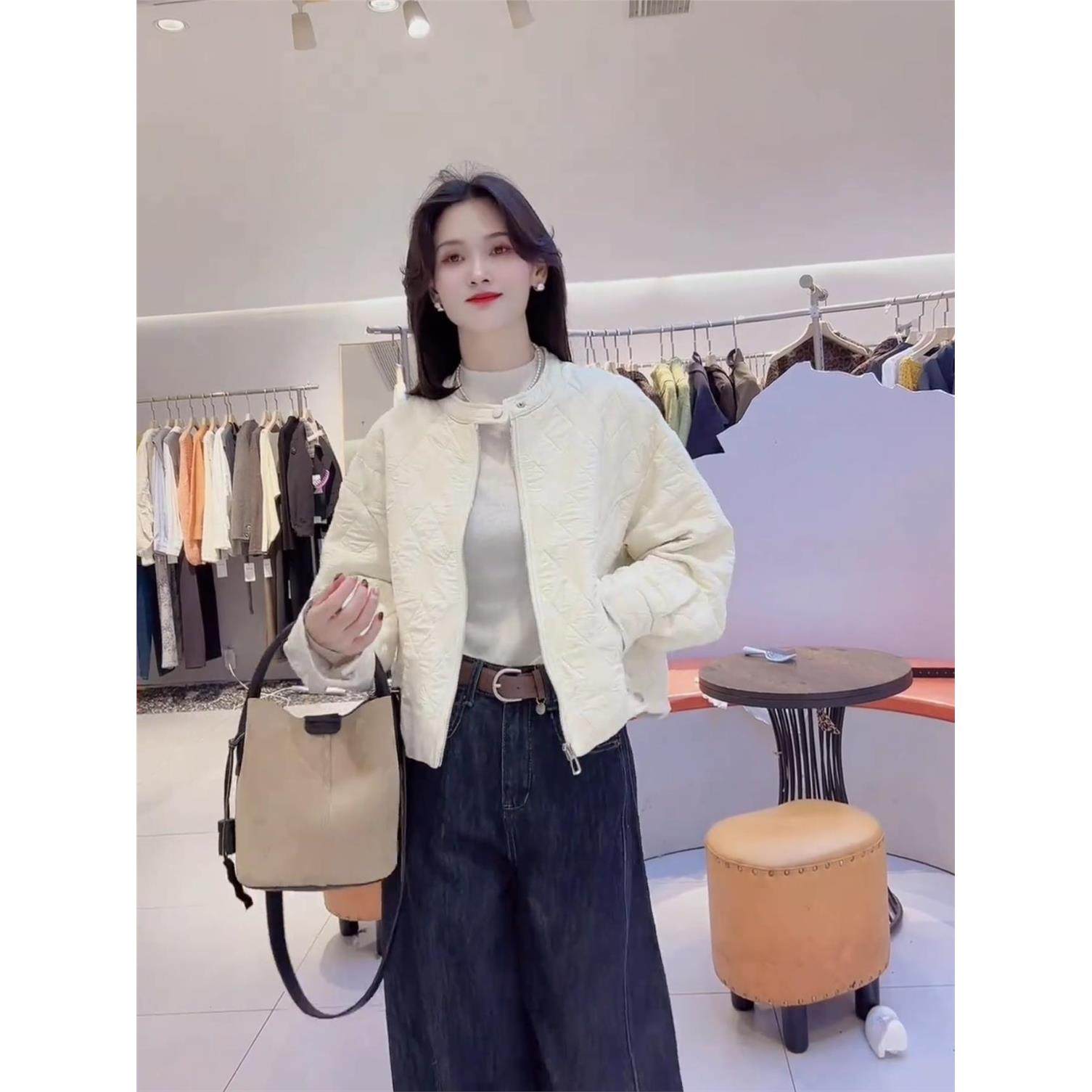 短款菱格夹棉加厚外套女秋冬新款2025流行爆款韩系巨好看夹克上衣