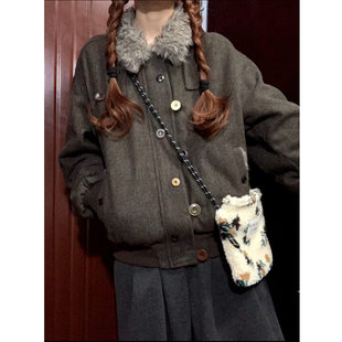 复古羊羔毛领棉衣女冬季加厚宽松短款外搭日系棉服外套2025年新款
