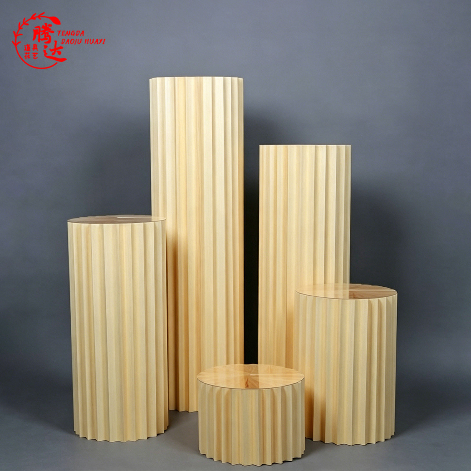 罗马柱展示台摆件架花柱立柱子道具香槟色红色加密纸艺折叠甜品台