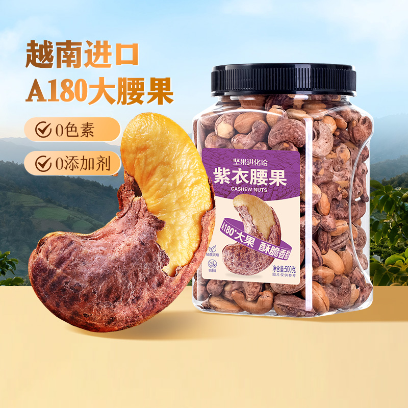 紫衣腰果500g带皮坚果干果仁罐装坚果炒货营养零食孕妇