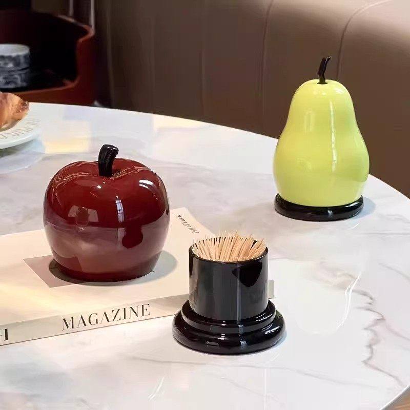 创意塑料苹果鸭梨牙签罐家居棉签收纳筒牙线收纳储物盒桌面小摆件